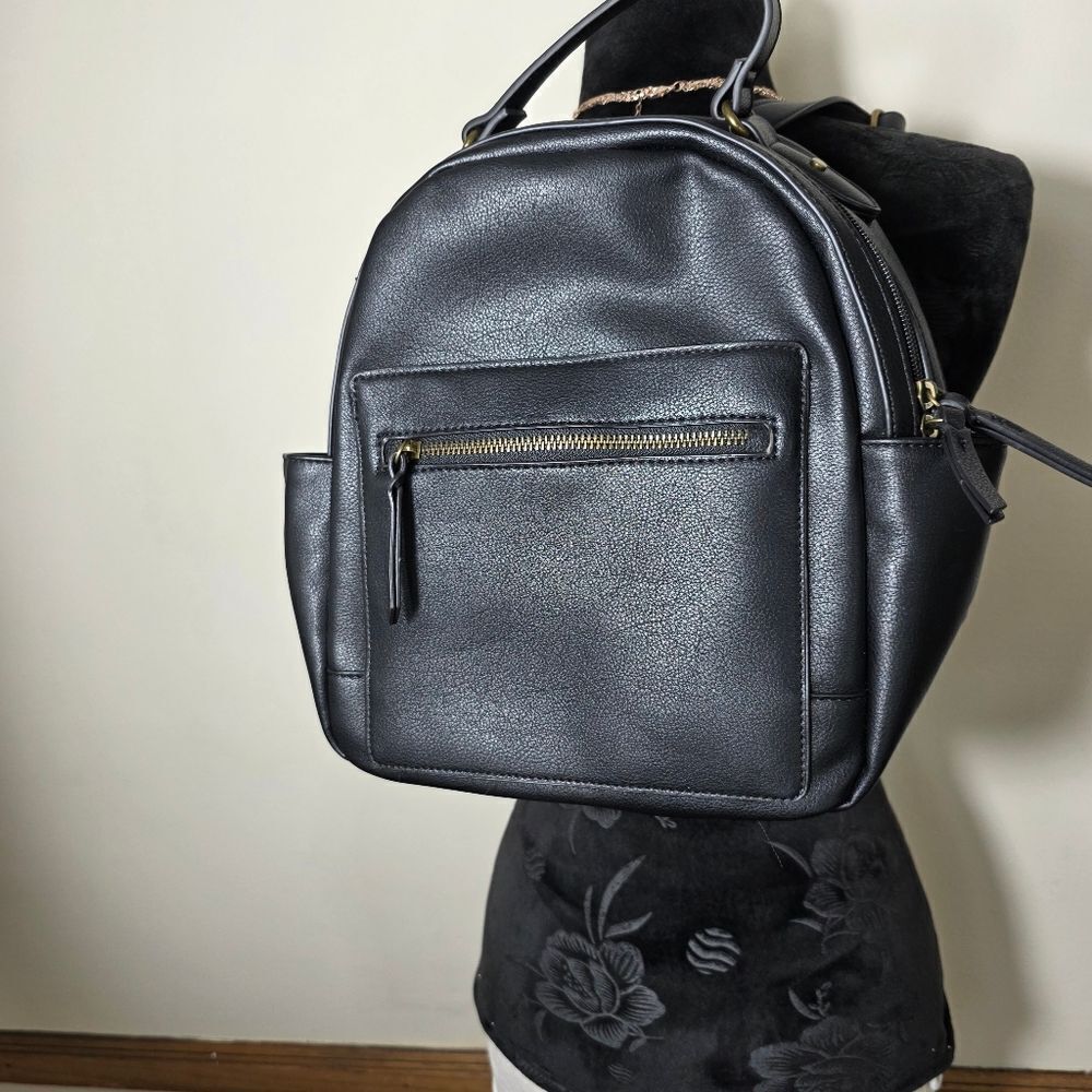 Style & Co. Black Faux Leather Mini Backpack with Gold Hardware - Picture 2 of 16